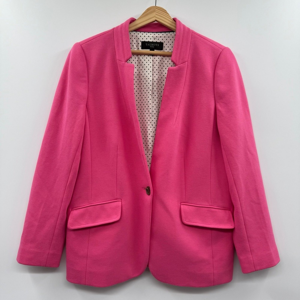 Talbots Women's Pink Blazer Jacket petite 12 polka dot lining